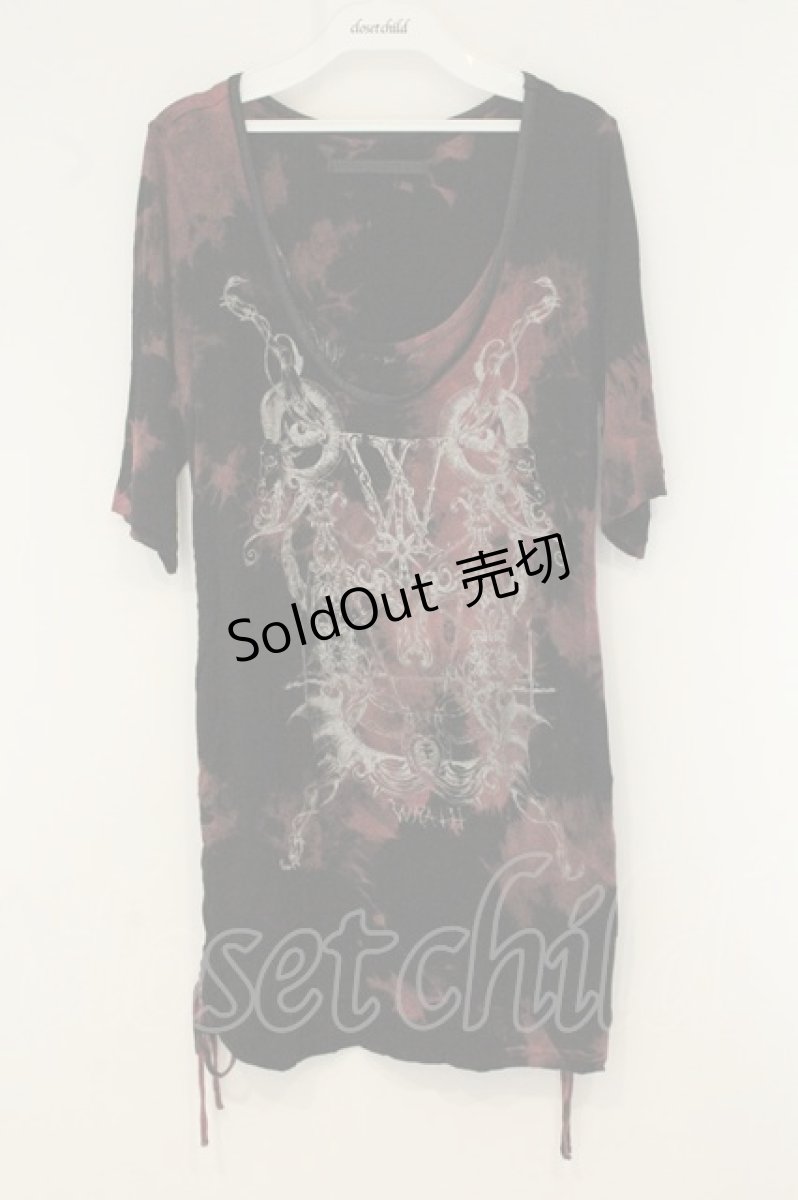 画像1: h.NAOTO / サイドギャザー染Tシャツ  ブラック×レッド系 O-26-08-10-048-HN-TO-IG-OS (1)