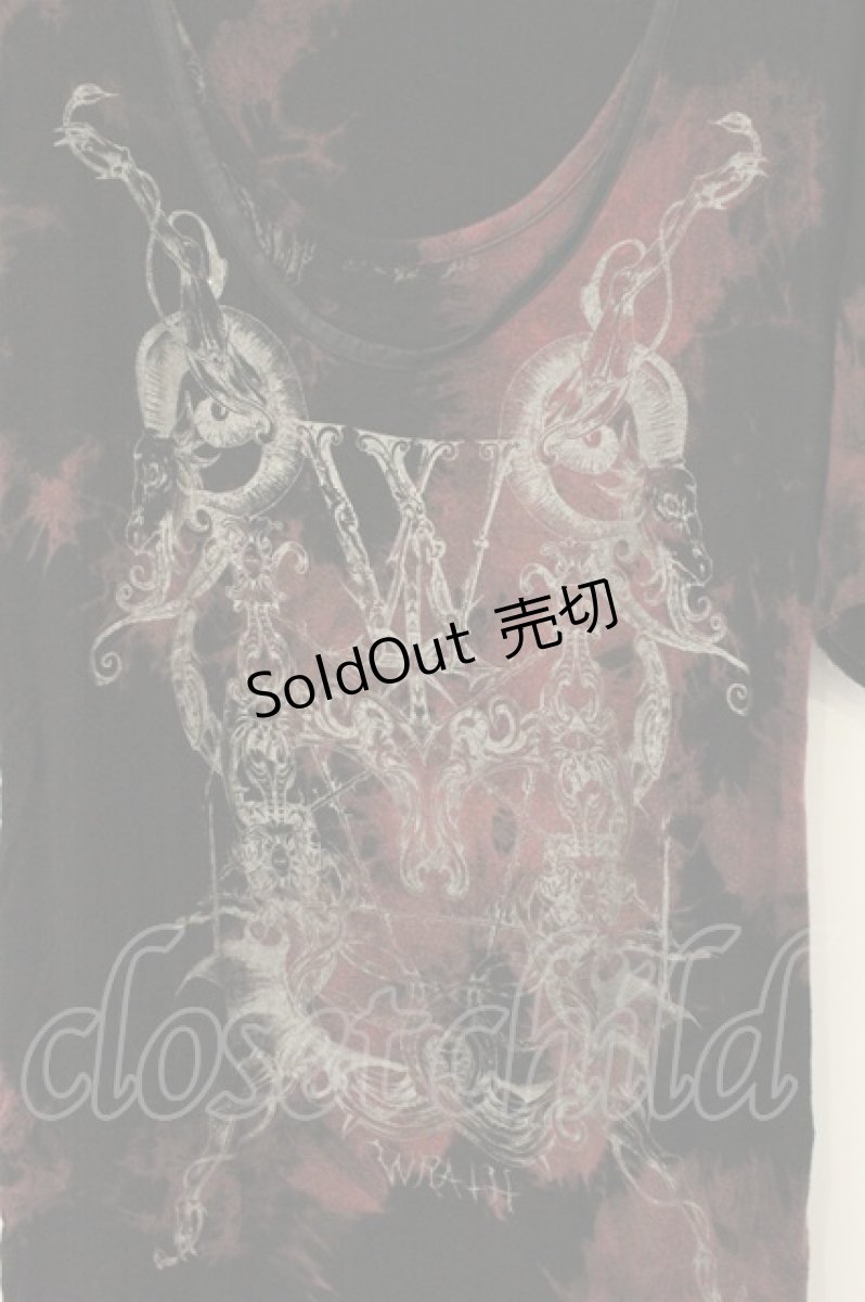 画像2: h.NAOTO / サイドギャザー染Tシャツ  ブラック×レッド系 O-26-08-10-048-HN-TO-IG-OS (2)