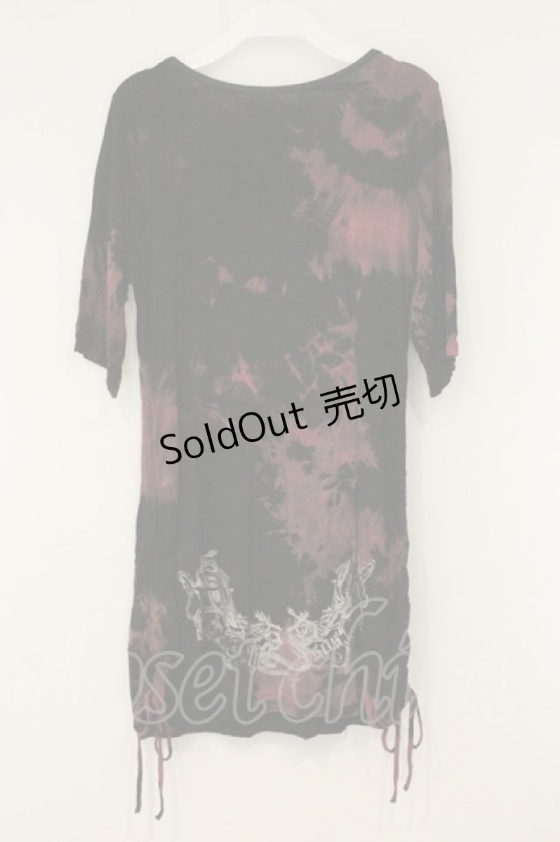 画像3: h.NAOTO / サイドギャザー染Tシャツ  ブラック×レッド系 O-26-08-10-048-HN-TO-IG-OS (3)