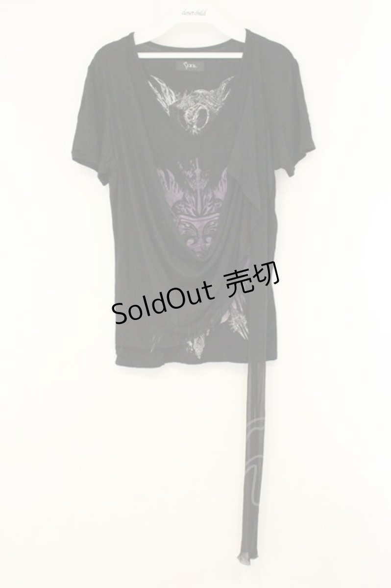 画像1: Sixh / チュールドレープTシャツ  ブラック×パープル×ホワイト O-26-08-10-049-HN-TO-IG-OS (1)
