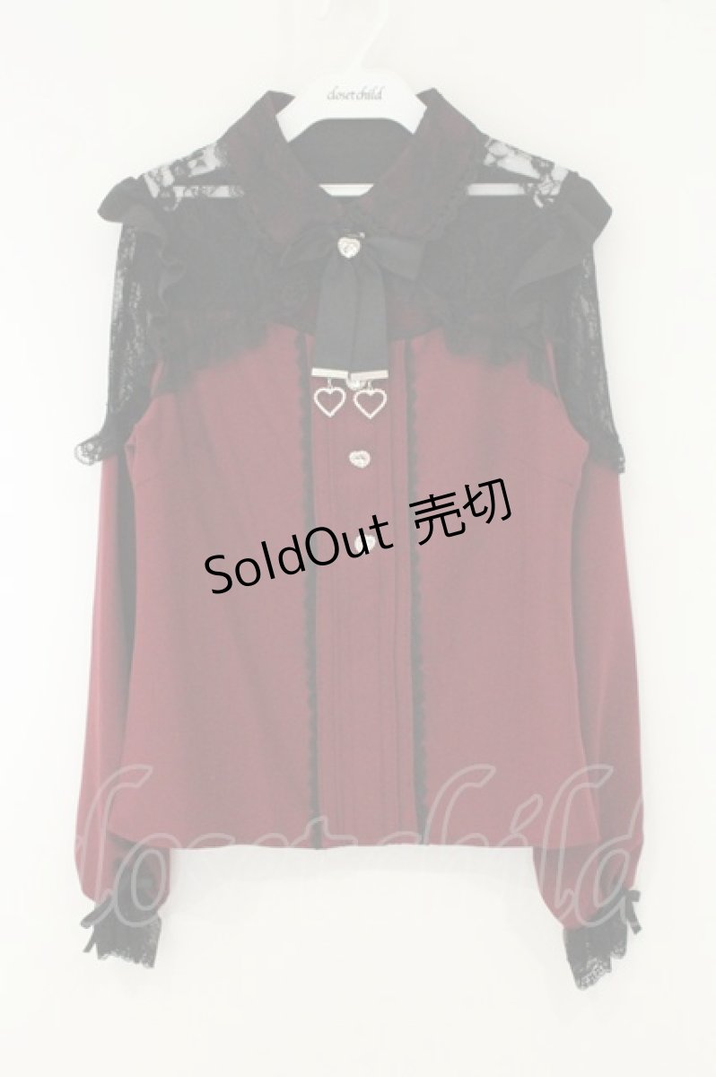 画像1: DearMyLove / レースフリルハートビジューブラウス M ワイン O-26-08-11-053-GO-BL-OW-OS (1)
