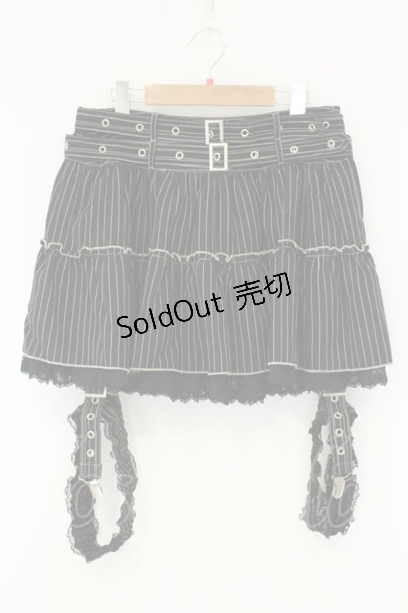 画像1: ALGONQUINS / ガーター付きダブルベルトストライプスカート F ブラック×ホワイト O-26-08-11-057-AL-SK-OW-OS (1)