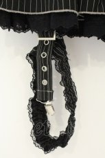 画像3: ALGONQUINS / ガーター付きダブルベルトストライプスカート F ブラック×ホワイト O-26-08-11-057-AL-SK-OW-OS (3)