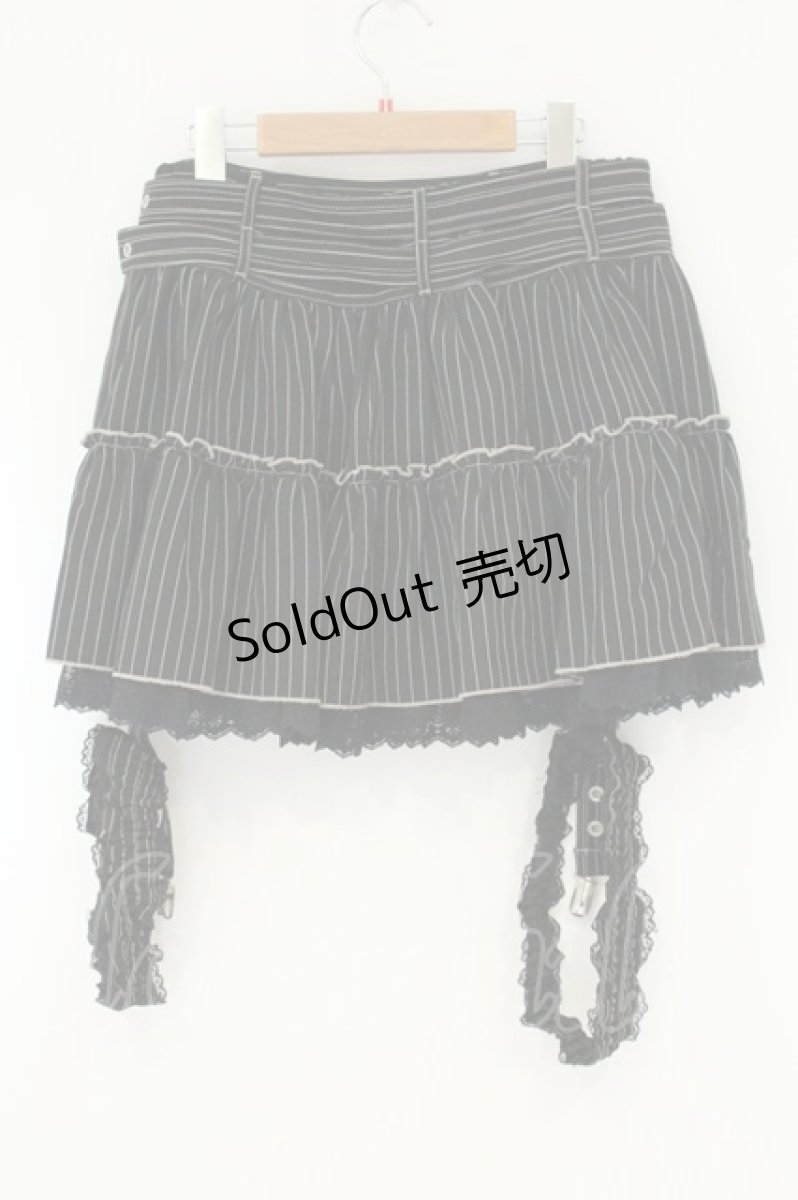 画像4: ALGONQUINS / ガーター付きダブルベルトストライプスカート F ブラック×ホワイト O-26-08-11-057-AL-SK-OW-OS (4)