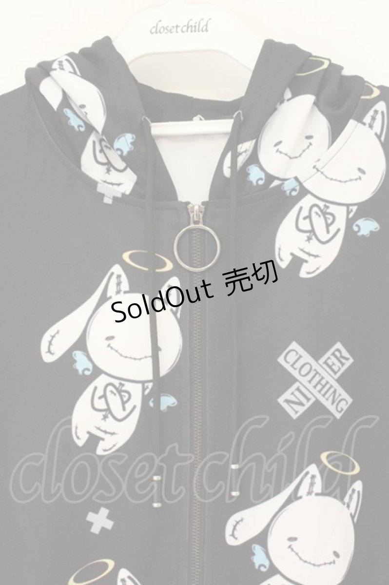 画像2: NieR Clothing / 転写pt半袖ZIPパーカー F 天使NieRちゃん（ブラック） O-26-08-11-011-PU-TO-OW-OS (2)