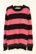 画像1: SUPER LOVERS / モヘアボーダーニットセーター  ブラック×ピンク O-26-08-11-021-PU-TO-IG-OS (1)