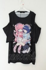画像1: ililil / 江崎びす子コラボ肩あきTシャツ ブラック O-26-08-12-1003-PU-TO-IG-OS (1)