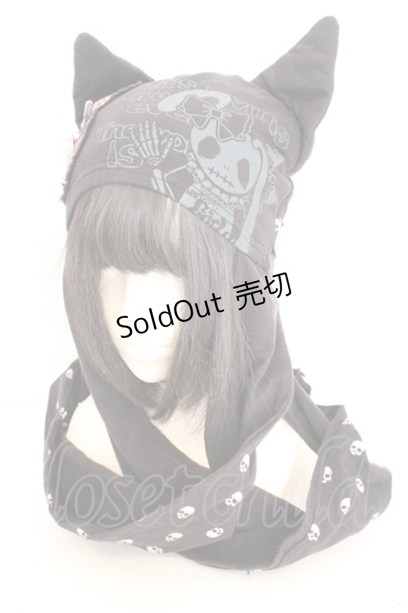 画像1: MAD / アームホール付き猫耳帽子  ブラック×ピンク O-26-08-12-008-PU-AC-OW-OS (1)
