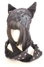 画像1: MAD / アームホール付き猫耳帽子  ブラック×ピンク O-26-08-12-008-PU-AC-OW-OS (1)