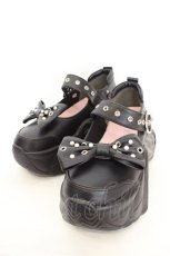 画像1: YOSUKE / リボン付き厚底スニーカー 25cm ブラック O-26-08-12-086-PU-SH-OW-OS (1)