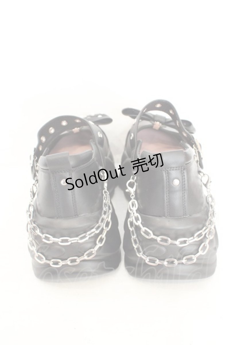 画像3: YOSUKE / リボン付き厚底スニーカー 25cm ブラック O-26-08-12-086-PU-SH-OW-ZTK041 (3)