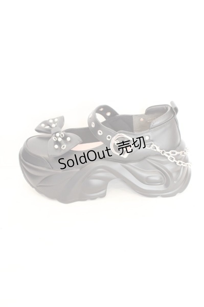 画像6: YOSUKE / リボン付き厚底スニーカー 25cm ブラック O-26-08-12-086-PU-SH-OW-ZTK041 (6)