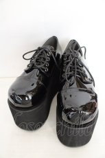 画像1: DearMyLove / 11cm厚底レースアップおでこパンプス 23.5cm クロ O-26-08-12-2006-GO-SH-OW-OS (1)