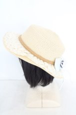 画像2: axes femme / 巻きバラリボンカンカン帽 57.5cm ナチュラル×ブルー O-26-08-12-011-AX-AC-OW-OS (2)