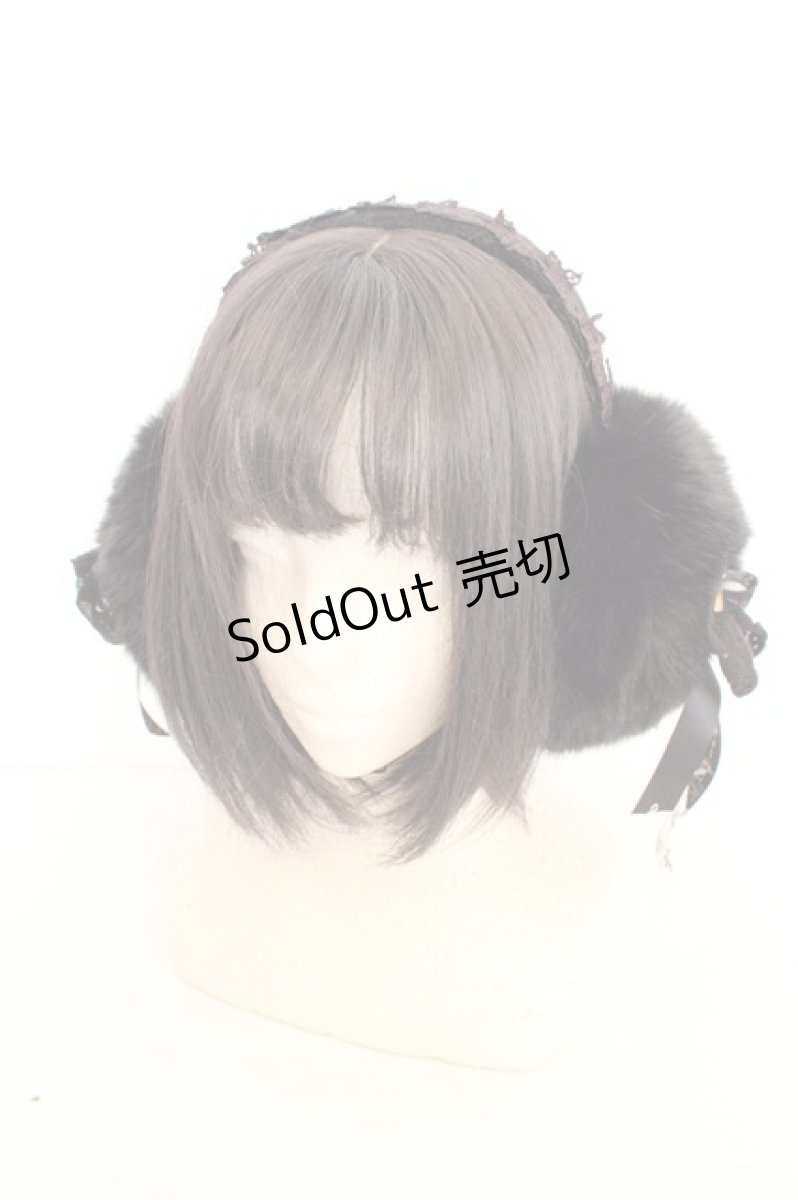 画像1: FRILL / ファーとリボンのイヤーマフ  ブラック O-26-08-12-024-HN-AC-IG-OS (1)