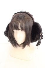 画像1: FRILL / ファーとリボンのイヤーマフ  ブラック O-26-08-12-024-HN-AC-IG-OS (1)