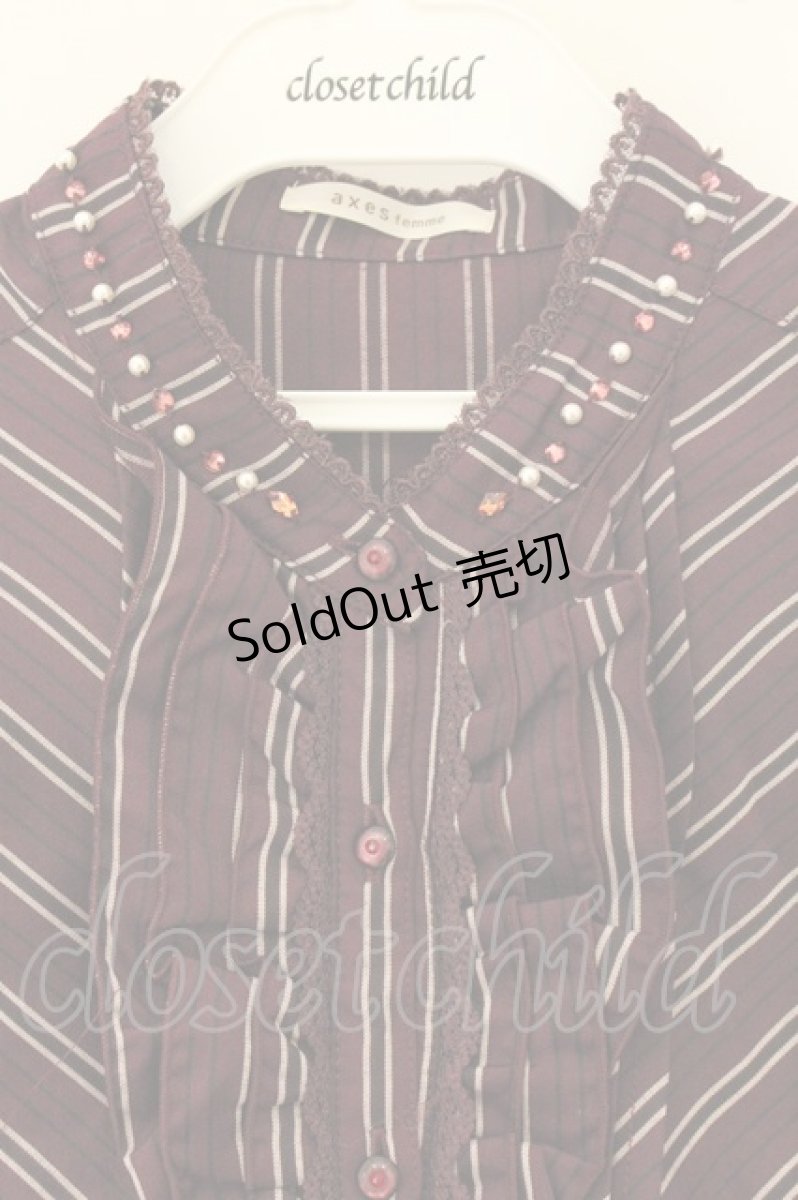 画像2: axes femme / レジメンタルストライプ柄ブラウス M ワイン O-26-08-13-083-AX-BL-IG-OS (2)