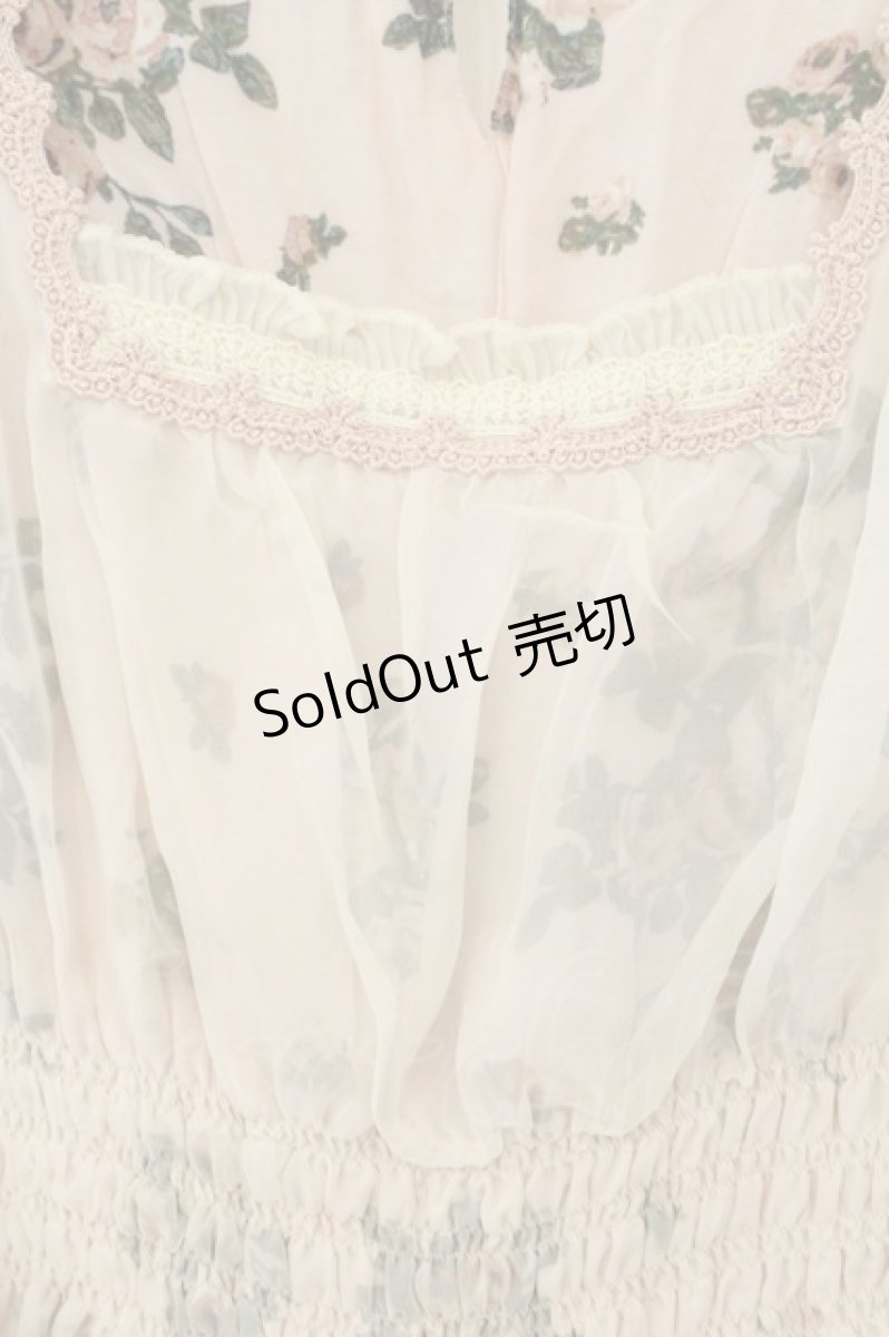 画像2: axes femme / ローズ透かしシフォンワンピース M ピンク×アイボリー O-26-08-13-086-AX-OP-IG-OS (2)