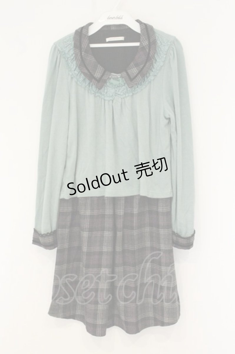 画像1: axes femme / チェックシャツレイヤードワンピース M ライトグリーン×グレー O-26-08-13-090-AX-OP-IG-OS (1)