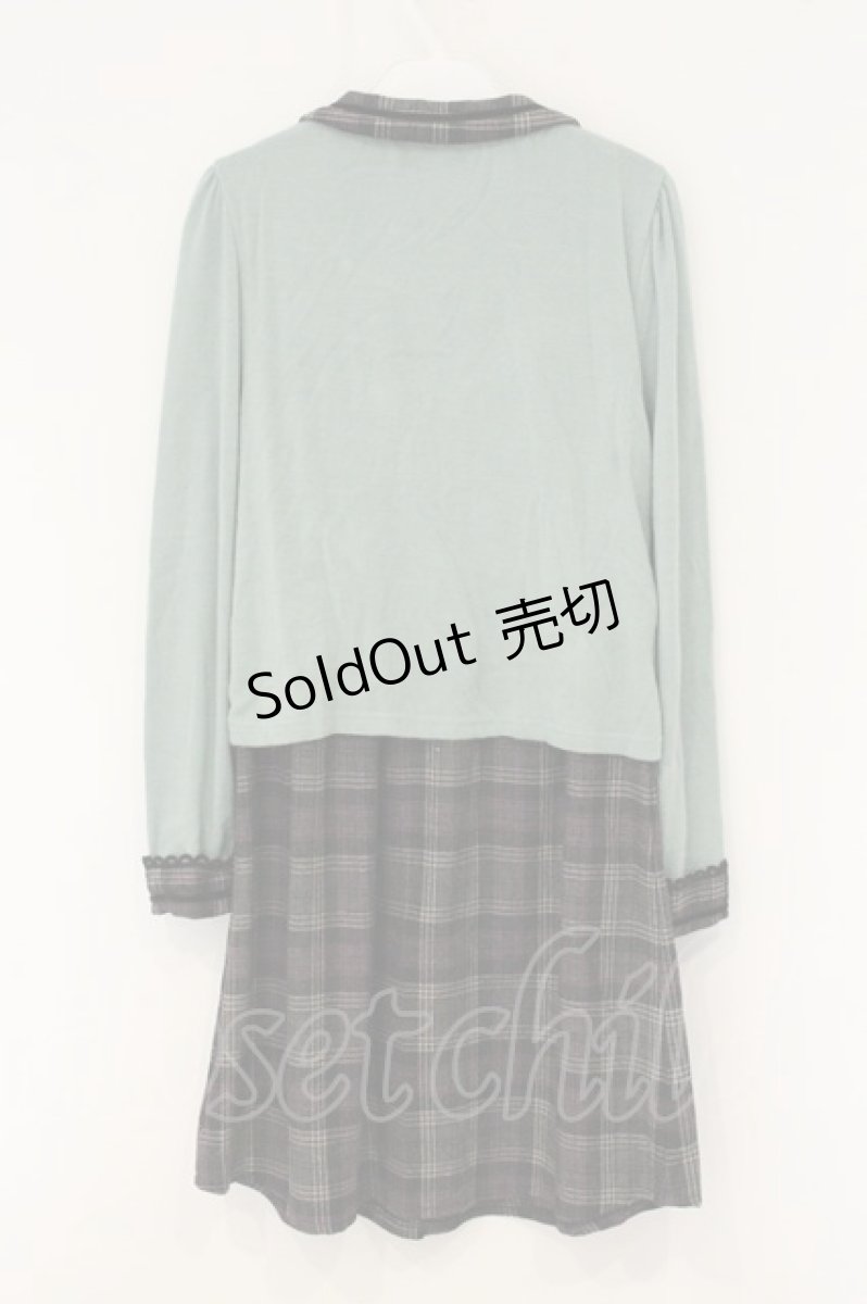 画像3: axes femme / チェックシャツレイヤードワンピース M ライトグリーン×グレー O-26-08-13-090-AX-OP-IG-OS (3)