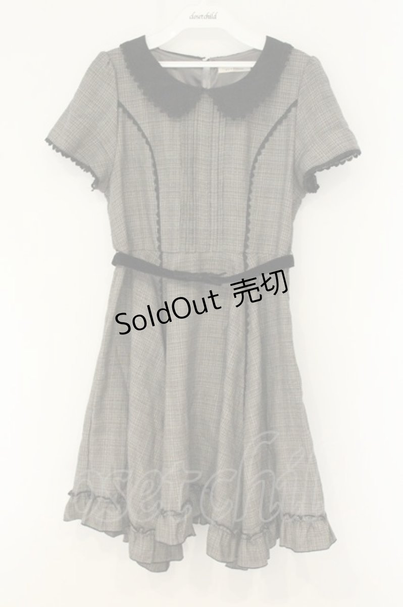 画像1: axes femme / リボンパールブローチ付きラメチェック半袖ワンピース M ブラウン O-26-08-13-092-AX-OP-IG-ZT761 (1)