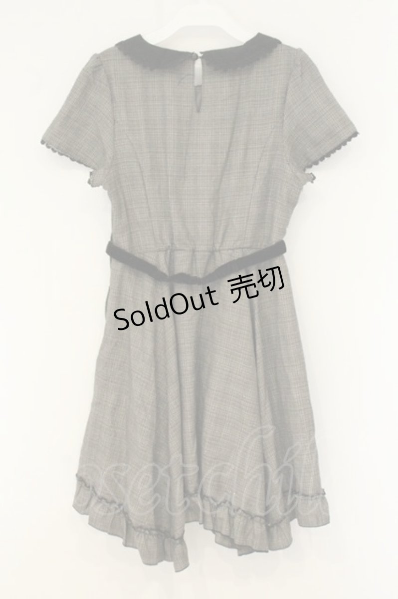 画像3: axes femme / リボンパールブローチ付きラメチェック半袖ワンピース M ブラウン O-26-08-13-092-AX-OP-IG-ZT761 (3)