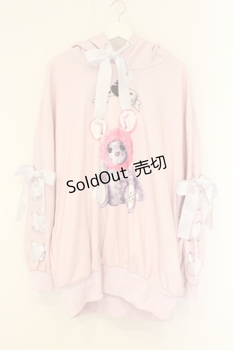 画像1: TRAVAS TOKYO / Trany Bear Ears Hoodie/レースリボン付きくまプリントプルオーバーパーカー F ピンク O-26-08-13-122-PU-TO-YM-OS (1)