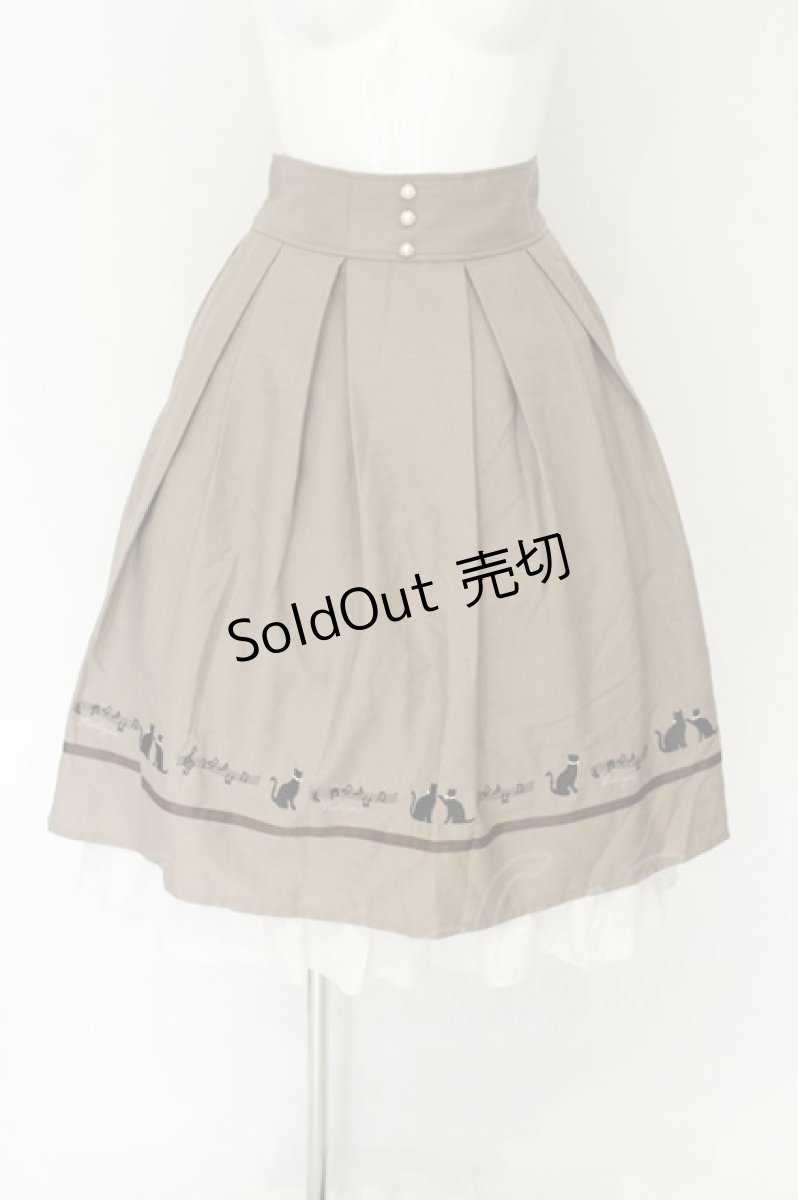 画像1: axes femme POETIQUE / ネコ×楽譜刺繍スカート M モカ O-26-08-14-009-AX-SK-OW-OS (1)