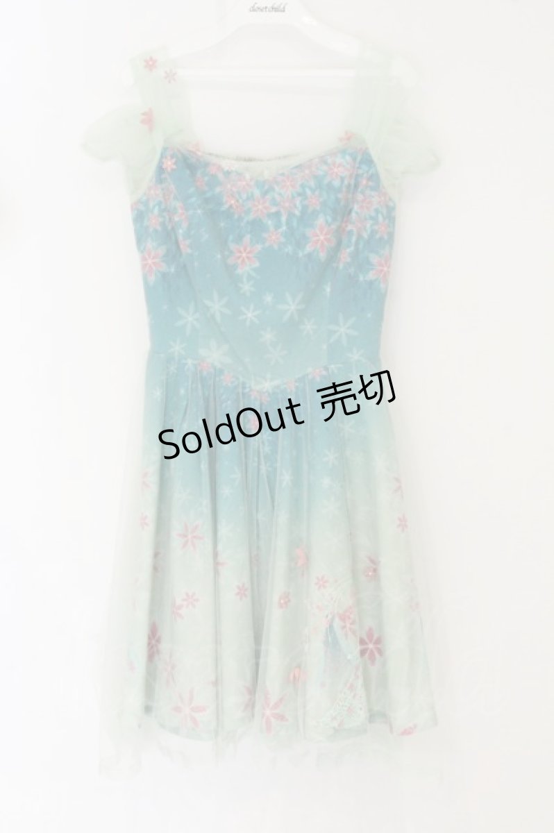 画像1: Secret Honey / チュールフラワーワンピース（アナと雪の女王 エルサノサプライズver） 2 グリーン O-26-08-14-016-CA-OP-OW-OS (1)