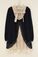 画像1: axes femme / レイヤード風ボウタイワンピース M ネイビー×ピンクベージュ O-26-08-15-004-AX-TO-IG-OS (1)