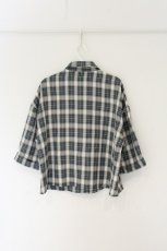 画像2: Jamie エーエヌケー / チェック半袖ブラウス  アイボリー×グレー O-26-08-16-047-LO-BL-IG-OS (2)