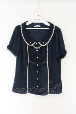 画像1: axes femme / 取り外しアクセ付フリルブラウス M ネイビー O-26-08-16-011-AX-BL-IG-ZT0814X (1)