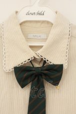 画像2: MILK / リボンネクタイストライプブラウス  アイボリー×グリーン O-26-08-20-072-ML-BL-OW-OS (2)