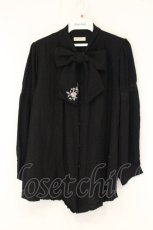 画像1: axes femme / 刺繍入りリボンロングブラウス M クロ O-26-08-20-022-AX-BL-OW-OS (1)