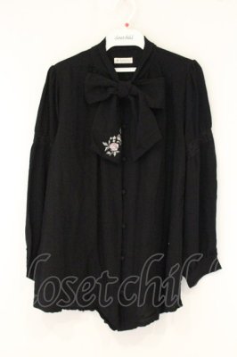 Preview of 刺繍入りリボンロングブラウス M クロ