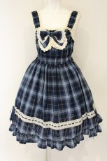 画像1: BABY,THE STARS SHINE BRIGHT / タータンチェックリボンシャーリングプリンセスジャンパースカート  ブルー O-26-08-24-069-BA-SK-IG-OS (1)