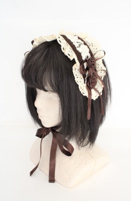 Preview of 巻きバラ付きヘッドドレス  ブラウン×生成り