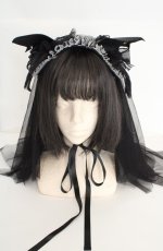 画像3: Hoshibako Works / ナイト・イーヴィル　ヴェール付きヘッドドレス  クロ O-26-08-25-1011-LO-AC-OW-OS (3)