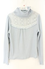 画像1: axes femme / レース切替リブタートル M サックス O-26-08-25-2050-AX-TO-OW-OS (1)