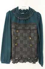 画像1: axes femme / グレンチェック切替ハイネックカットソー M グリーン×グレー O-26-08-25-2031-AX-TO-OW-OS (1)