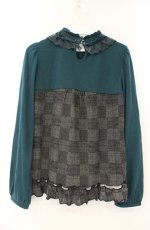 画像2: axes femme / グレンチェック切替ハイネックカットソー M グリーン×グレー O-26-08-25-2031-AX-TO-OW-OS (2)