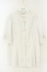 画像1: axes femme POETIQUE / マオカラー半袖ブラウス M グレー O-26-08-25-2036-AX-BL-OW-OS (1)