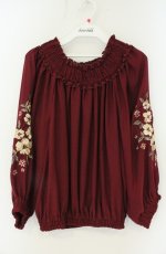 画像1: axes femme / 袖刺繍トップス M ワイン O-26-08-25-2037-AX-TO-OW-OS (1)