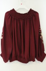 画像2: axes femme / 袖刺繍トップス M ワイン O-26-08-25-2037-AX-TO-OW-OS (2)