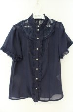 画像1: axes femme / W切り替えスタンドブラウス M ネイビー O-26-08-25-2039-AX-BL-OW-OS (1)