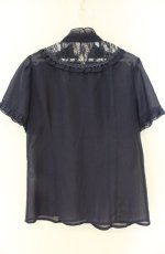 画像2: axes femme / W切り替えスタンドブラウス M ネイビー O-26-08-25-2039-AX-BL-OW-OS (2)