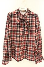 画像1: axes femme / チェックボウタイブラウス M ワイン O-26-08-25-2041-AX-BL-OW-OS (1)