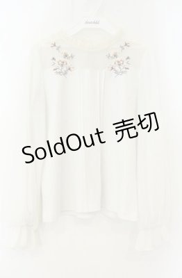 Preview of 襟チュールフラワー刺繍トップス M シロ