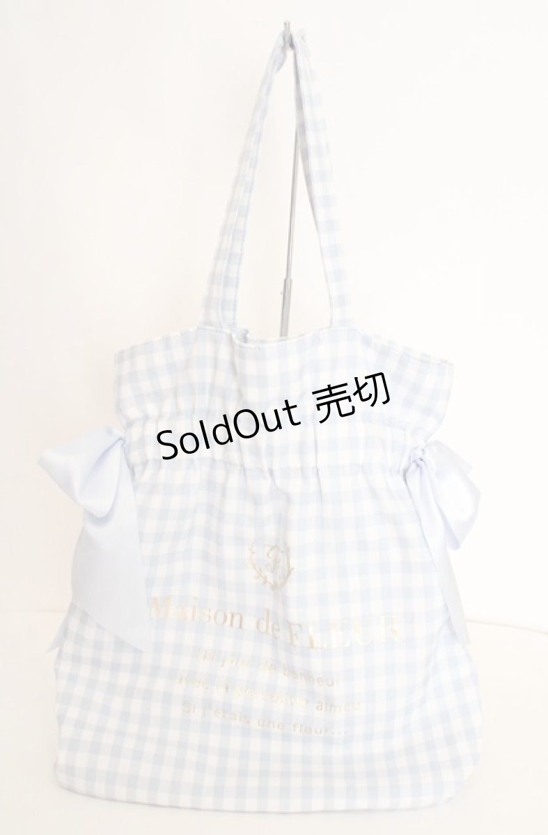 画像1: Maison de FLEUR / ギンガムチェックダブルリボントートバッグ  サックス O-26-08-26-028-LO-BG-IG-OS (1)
