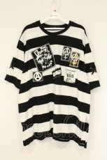 画像1: HELL CAT PUNKS / パッチワークボーダービッグTシャツ  ホワイト×ブラック O-26-08-27-078-PU-TO-IG-OS (1)